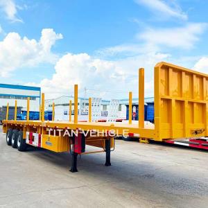 Quality TITAN 3 Axle Flatbed Trailer wilth Columns Wood Log Trailer Timber Trailer Wood Steel Pipe Transport Trailer for Sale wholesale