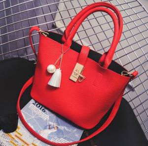 Quality 2016 spring new European and American fashion buckle embossed leather shoulder bag women tassel pearl pendant wholesale