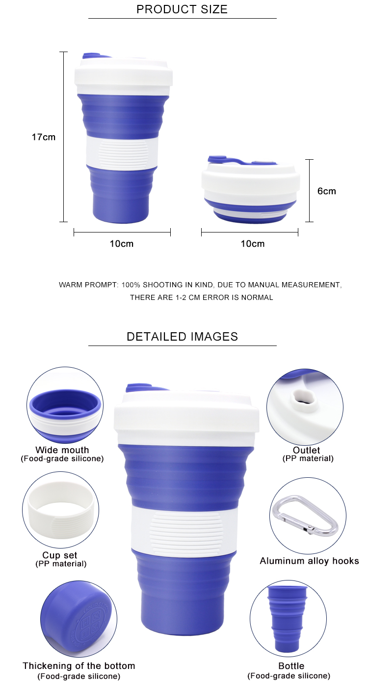 SGS Collapsible Silicone Drinking Coffee Cup 550ML With Lid