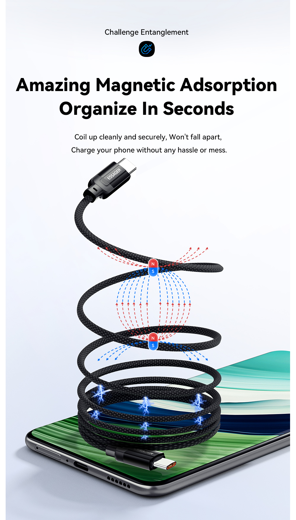 ES-X55 Series Magnetic Absorption Quick Charge Cable USB C To Type C Cable 100W 240W 1m