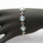925 Silver 5x7mm Created Blue Topaz Cubic Zircon Link Tennis Bracelet (H11)