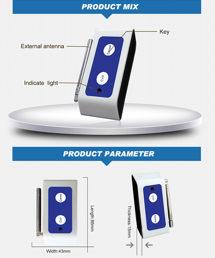 2.5km long signal coverage with antenna wireless service call button pager