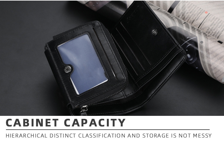 Ultra Thin Three Fold First Layer Men's Leather Wallet with Short Length and PU Leather