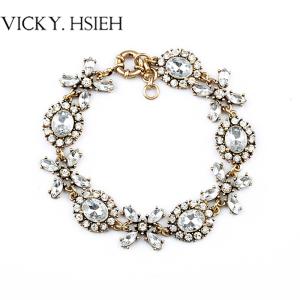 Quality VICKY.HSIEH Gold Ox Tone Ellipse Clear Crystal Flower Design Link Bracelet wholesale