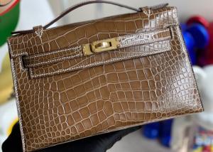 Quality 22cm Crocodile Leather Handbags , Tobacco Leather Square Bag wholesale