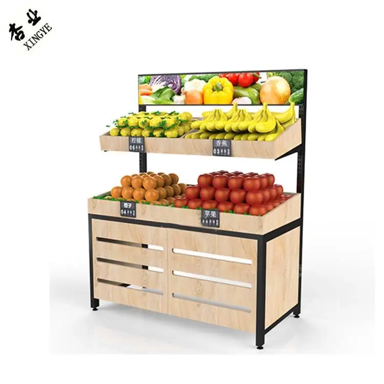 Steel Wood Fruit And Vegetables Shelves Heavy Duty Display Rack