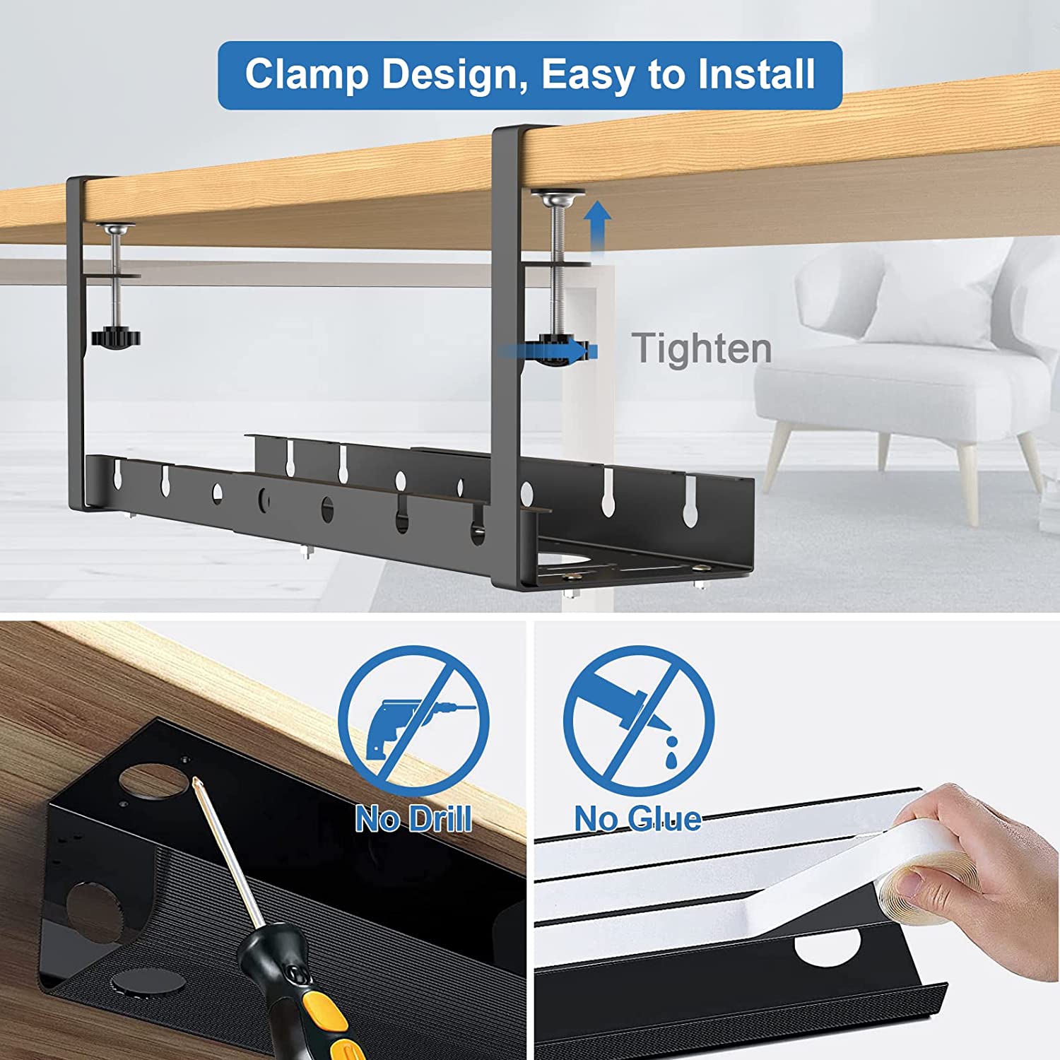 Storage Holders Racks Cable Management Tray with Multifunction Desk Cable Management Tray