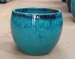 Quality Round Glazed Flower Green Plant Blue Ceramic Outdoor Pot wholesale