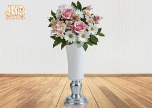 Quality White Fiberglass Floor Vases Homewares Decorative Items Silver Leaf Footed Table Vases wholesale