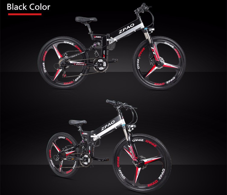 Disc Brake Folding Mountain Electric Bike Full Suspension 21 Speed 26 Inch Wheel