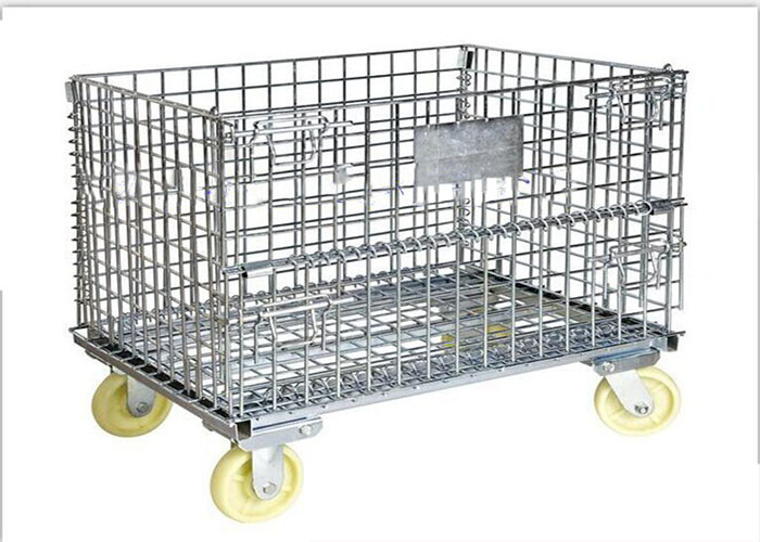 2 swivel Folding Wire Container , SGS Pallet Mesh Container