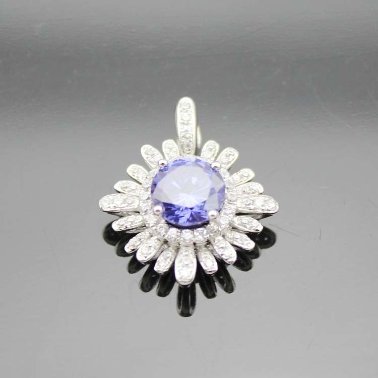 Sterling Silver 8mm Round Blue Topaz CZ Diamonds Pendant Necklace (P07)