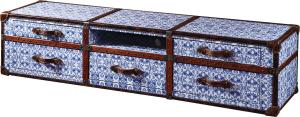 Quality Antique Porcelain Leather TV Stand Furniture 5 Drawers Vintage Blue And White Color wholesale