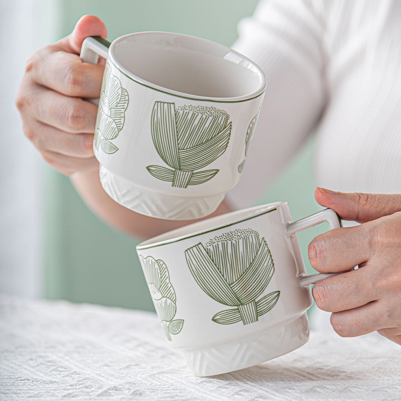 New Design Custom Funny Handpainted Flower Pattern Coffee Mug Ceramic Under Glazed Ceramic Coffee Mugs Wholesale 300ml