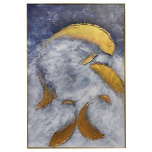 Quality Oil Painting Medium and 6 Color Print Method Used for Hand Painted Goldfish Gold Foil Art Living Room Art wholesale
