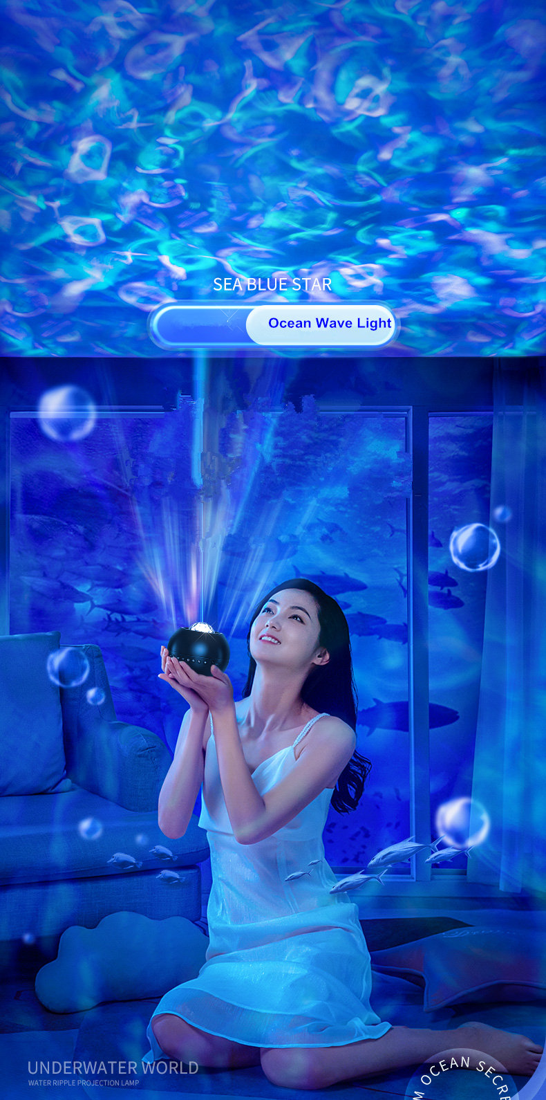 Remote Control Ocean Wave Atmosphere Room Projector Light For Kids Adults Game Center Car
