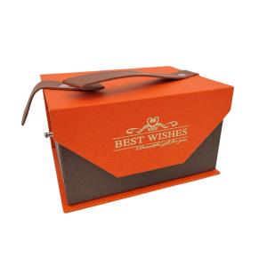 Quality Packaging Luxury Gift Box Velvet Custom Logo With Leather Handle wholesale
