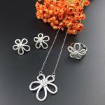 18K White Gold Diamond Jewelry Set with Necklace Ring and Earrings