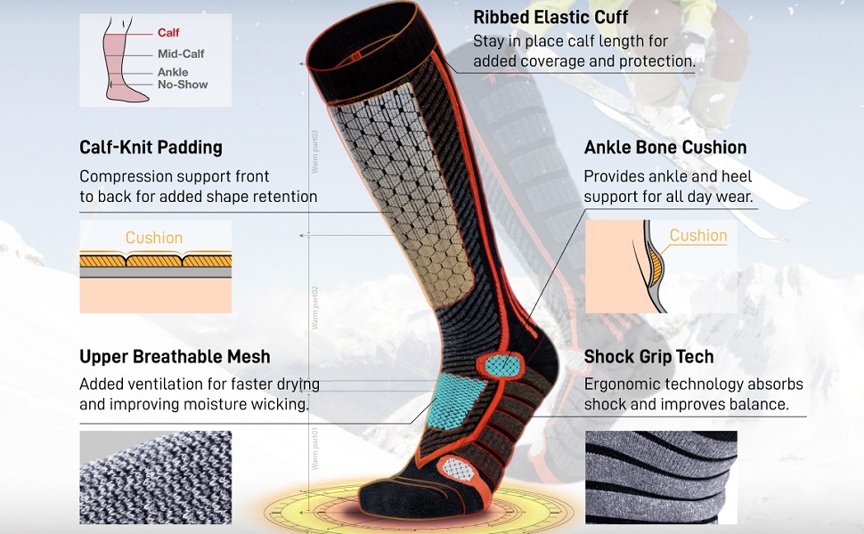 Gender-Neutral Winter Ski Socks Warm Thermal Calf Compression Snowboard Socks for Cold