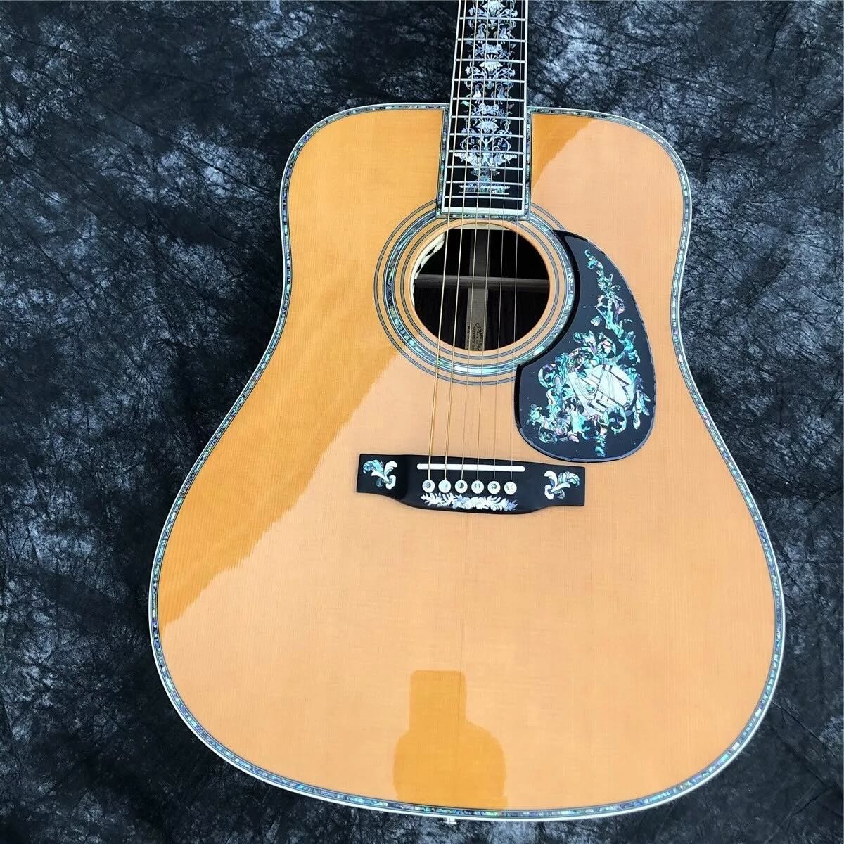 All Solid Wood Retro 41" D Type Acoustic Guitar Abalone Inlay Ebony Fingerboard