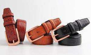 Quality Ostrich Grain Genuine Leather Belt , Mens Brown Leather Belt With Zinc Alloy Buckle wholesale