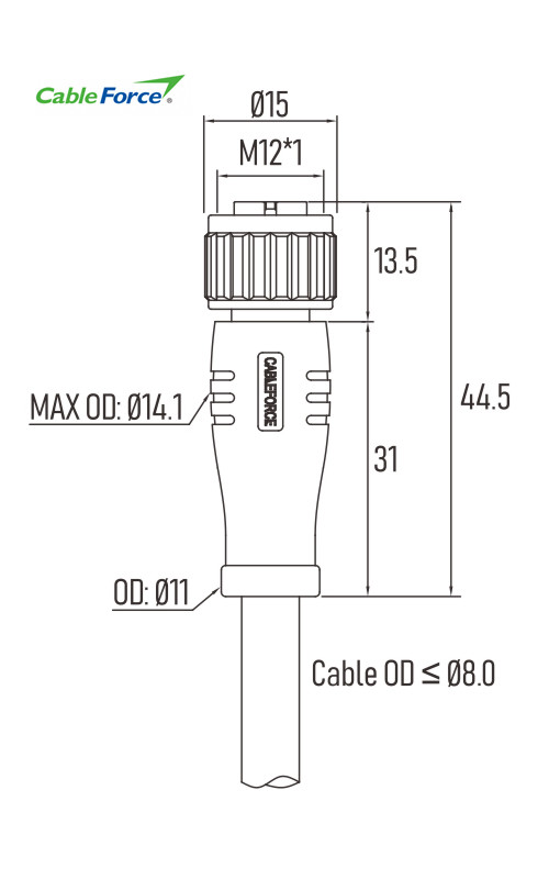 4 Pin Unshieled M12 A Code Female Straight Connector 2m Pvc Industrial Automation