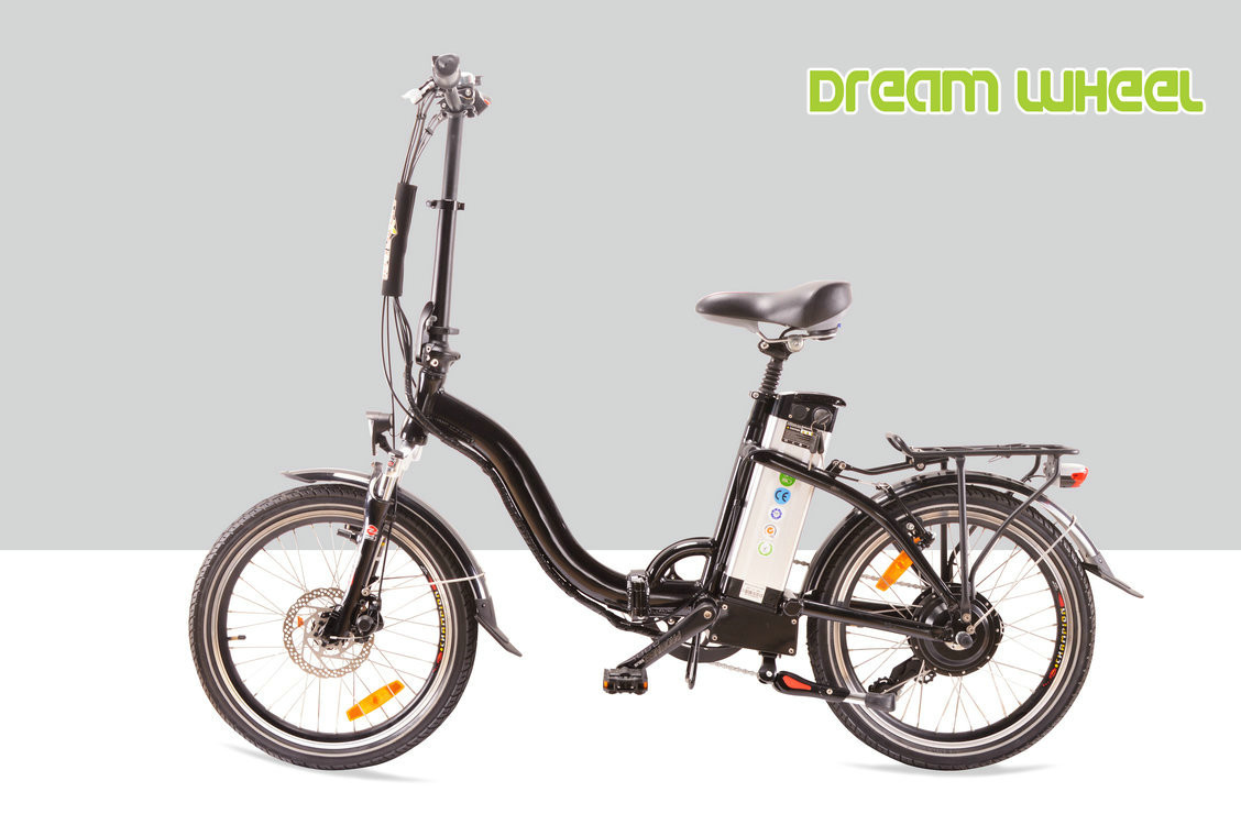 Black 10.4Ah 36V Electric Folding Bike , 20" Cruiser Folding Electric Bike With Disc Brake