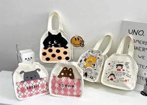 Quality DIY drawing Japanese cartoon cute cat canvas bag Wave dot milk tea handbag carrying hand pull bag logo words wholesale