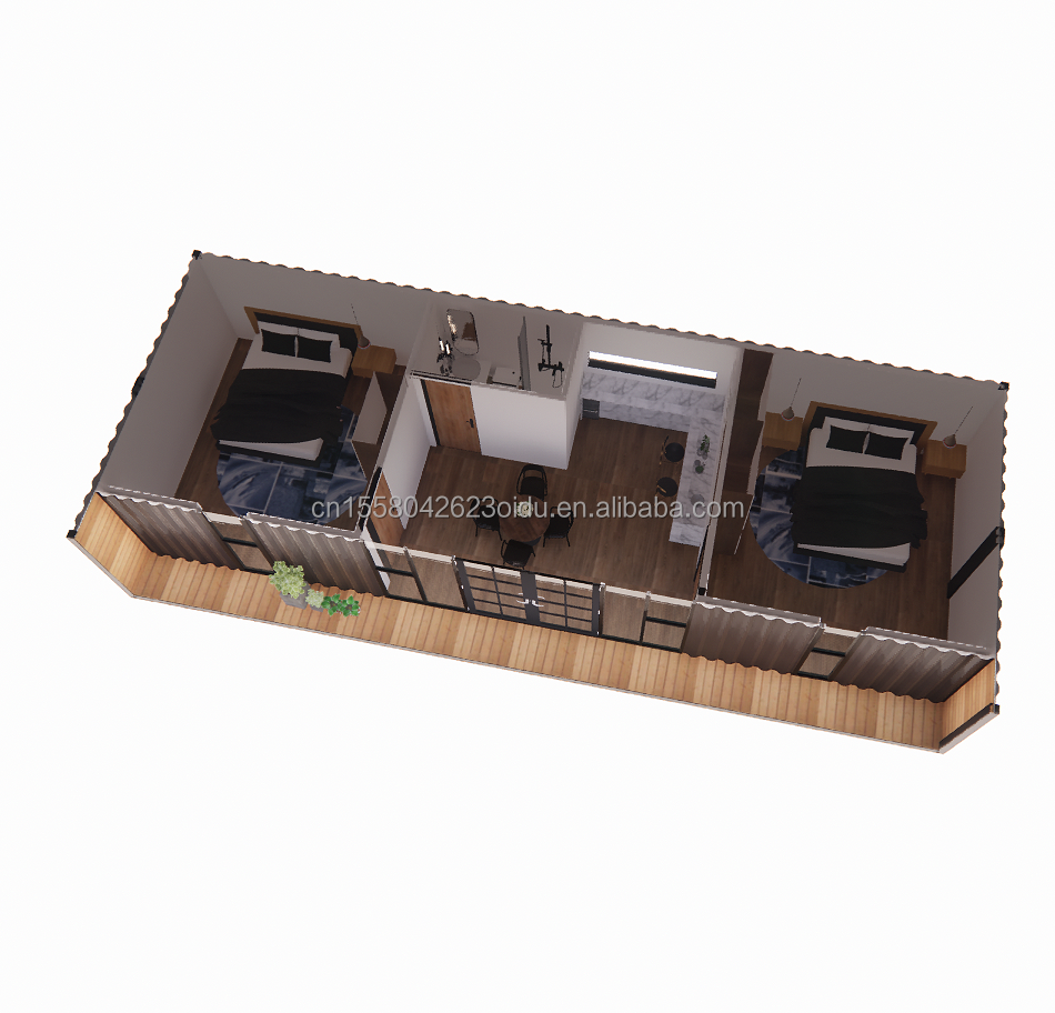 Main Structure Galvanized Steel Square Tubes Luxury 2 Bedrooms Flat Container Module for Convenient House in 20ft or 40ft