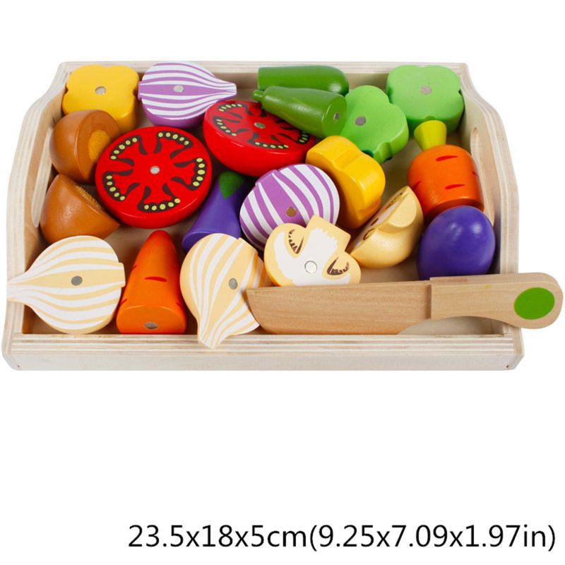 Water Paint 1.94in Wooden Fruit Cutting Set Kitchen Role Play