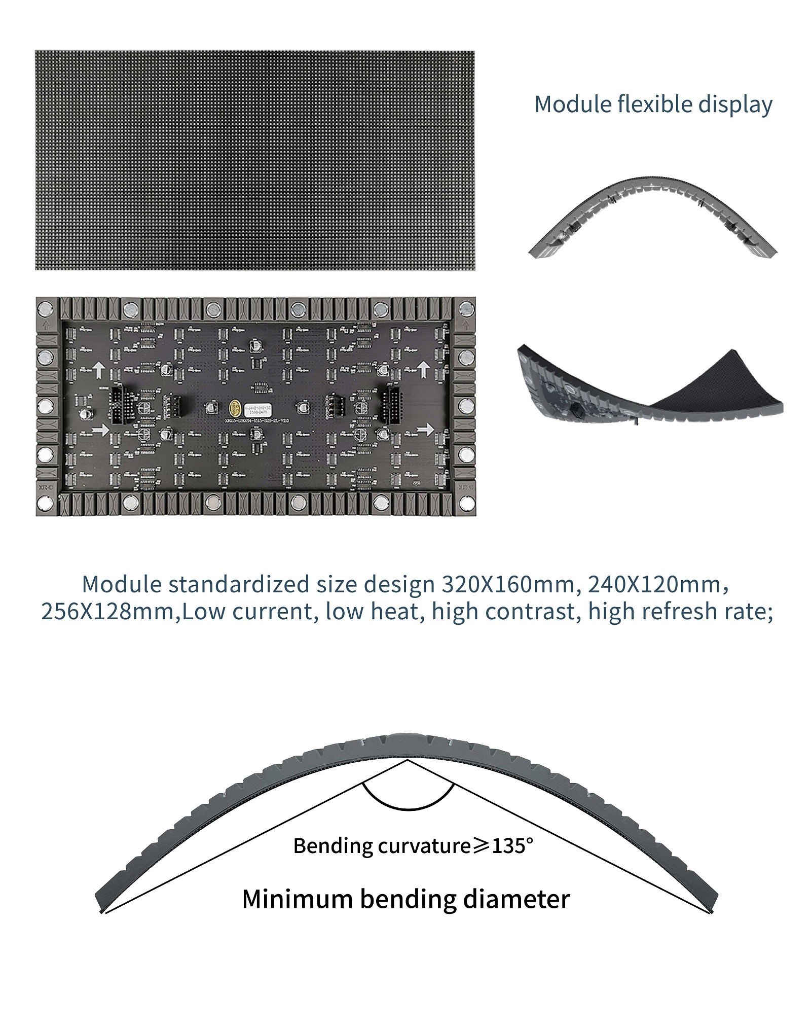 P3 P3.076 P4 Indoor Led Soft Module Low Power Low Heat Fixed Installation For Wave Screen And Ribbon Screen