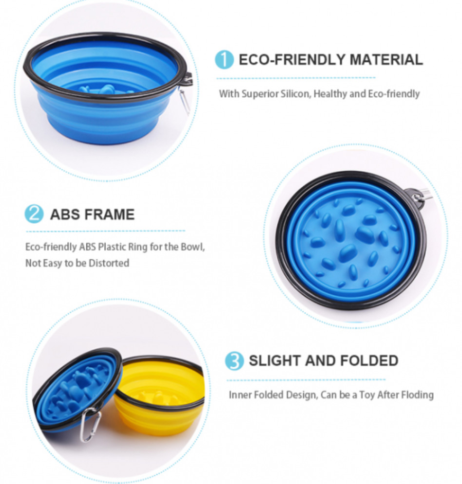 Portable Collapsible Slow Feeder Dog Bowl 35oz Rubber Food Bowl Eco Friendly