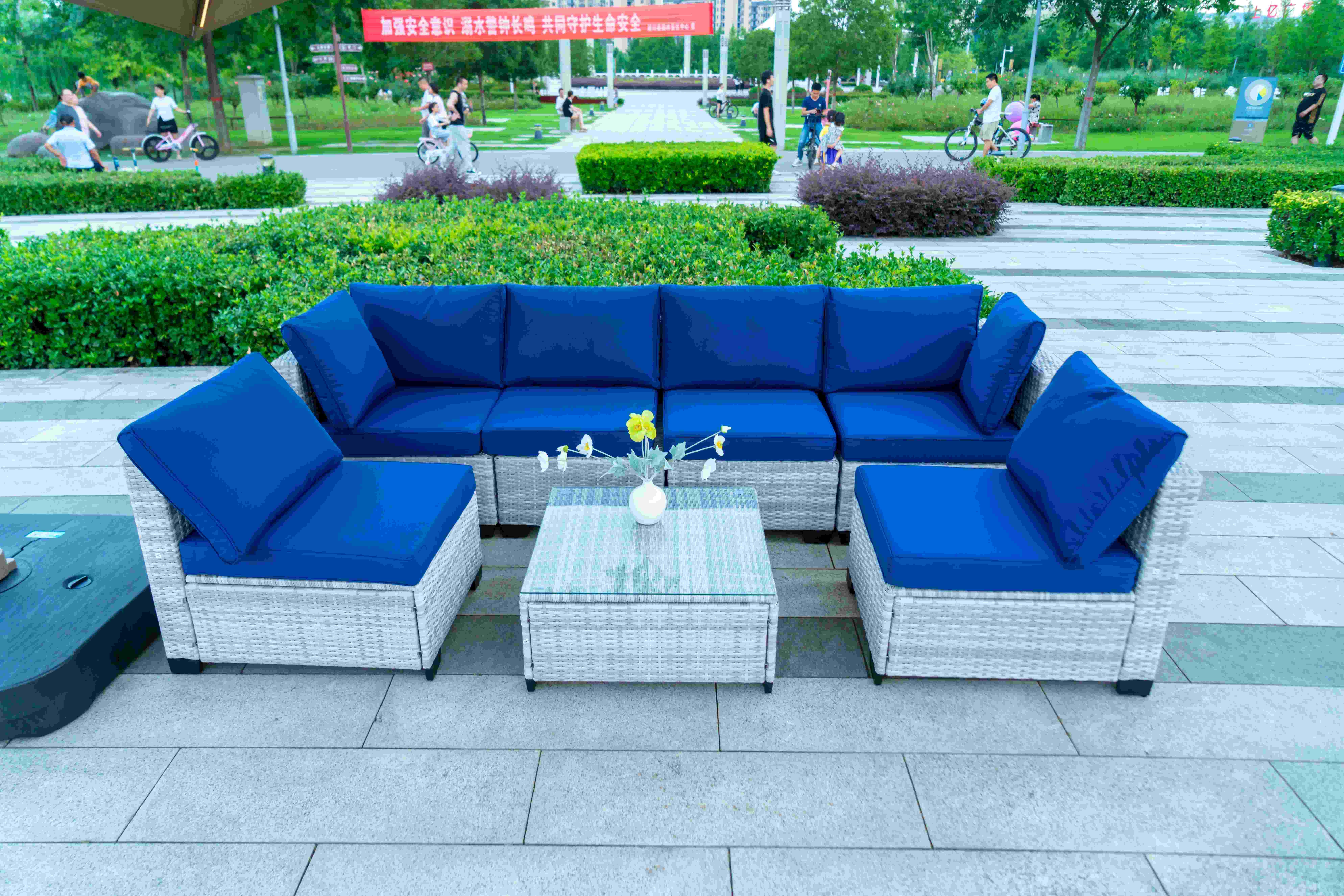 Outdoor furniture rattan living room sofa woven balcony combination rattan chair booth leisure bar home
