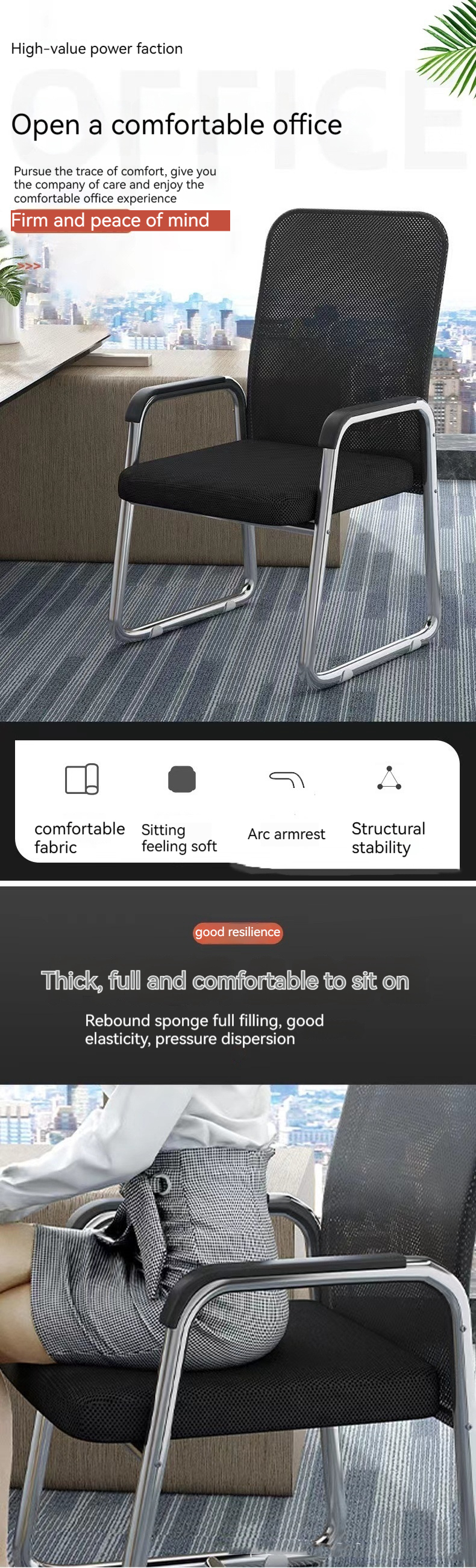 Stylish Office Computer Chair for Comfortable Sedentary Fixed Handrail Y Mail Packing
