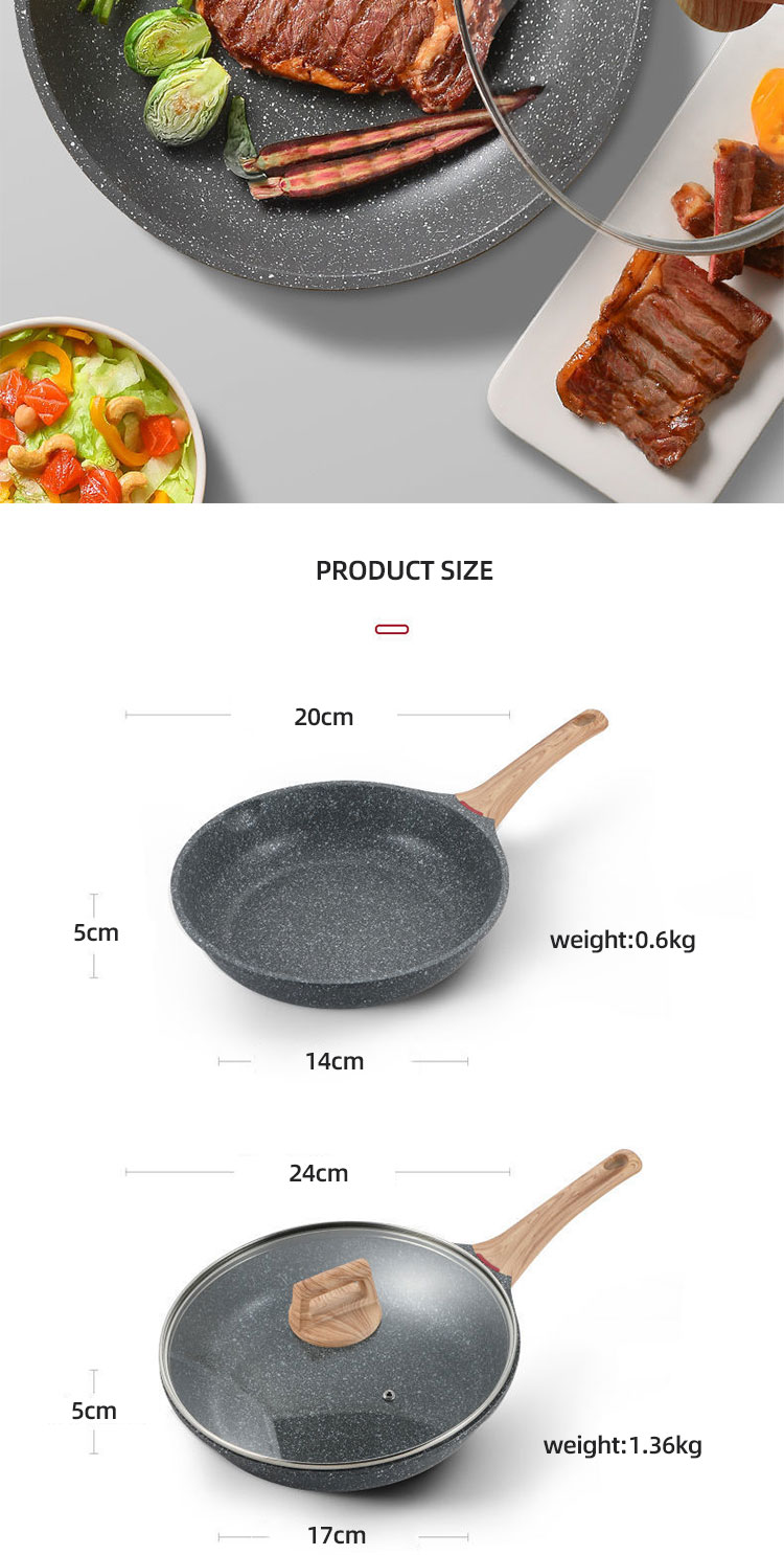 High Quality Cookware Cooking Pot Maifan Stone Flat Bottom Frypan Non Stick Induction Frying Pan
