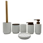 white Vertical Stripe Polyresin bathroom Accessories Set with wood parts