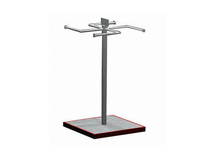 Square Wooden Base Garment Display Stand With Four Arms Hanging Tube
