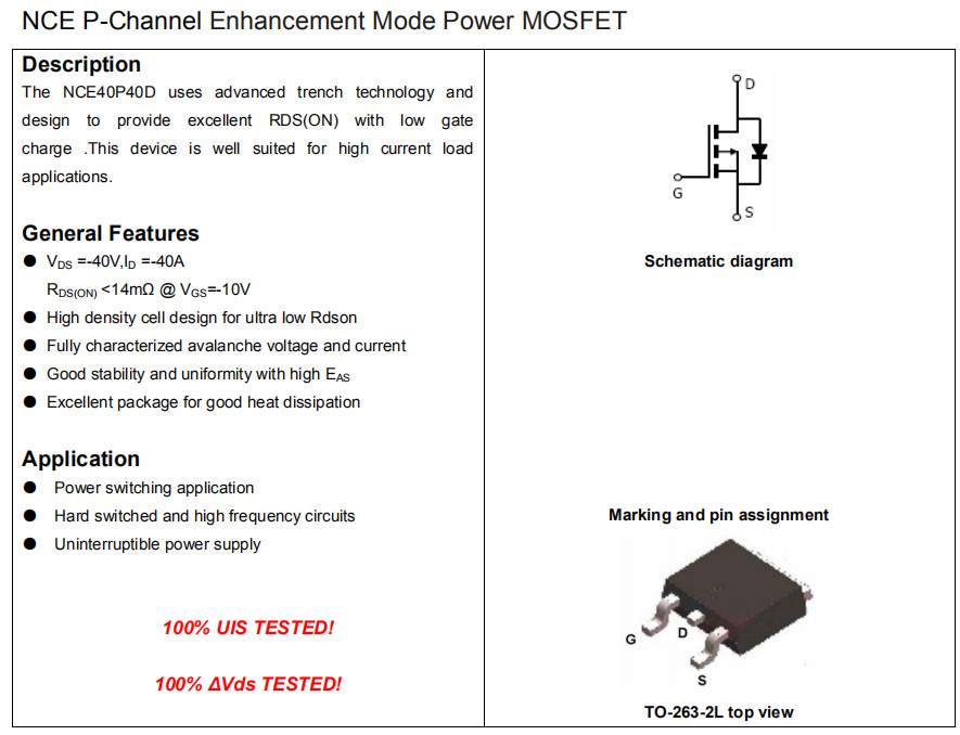 40P04 TO-263 Mosfet Power Transistor