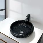 440mm Height Black Bathroom Vessel Sink Round Lacquered Exterior Crystal Ball