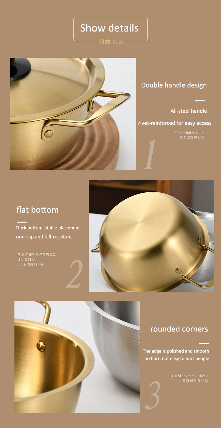 Kitchen Gold Instant Noodle Pot Home Use Stainless Steel Material