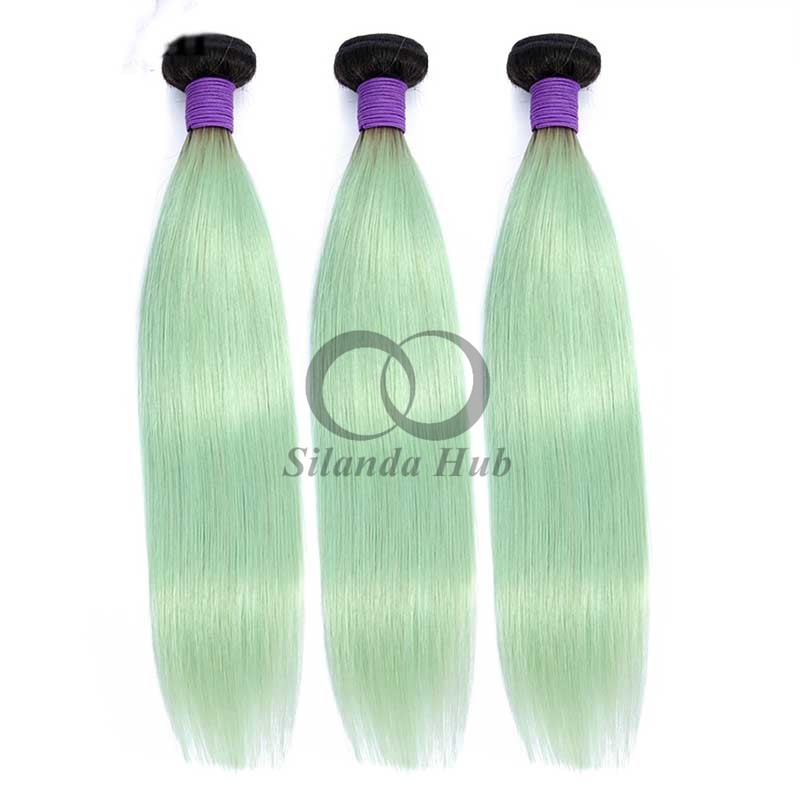 #T1B/Green Straight Remy Human Hair Bundles Sew In Weave Bundles Brazilian Bundle Deals