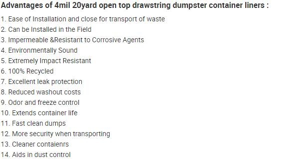 Environmental 6 Mil Drawstring Dumpster Container Liners,6Mil Drawstring Open Top Dumpster Container Liners, BAGPLASTICS