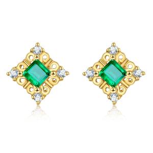 Quality 18K Yellow Gold Natural Emeral Inlay Diamonds Stud Earrings wholesale
