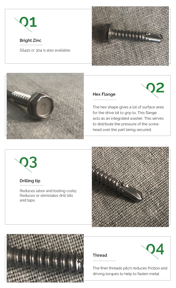 DIN7504K 5.5x38mm Hex Flanged Head Self Drilling Screws Without Washer