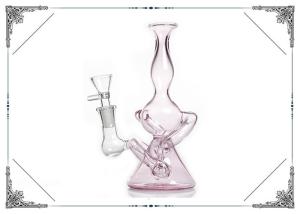 Quality Pink Glass Recycler Bong 9 inch Glass Smoking Pipes 14.4mm Joint Hookah wholesale