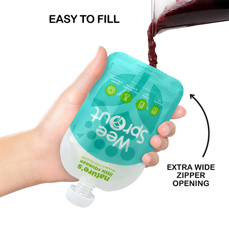 Baby Food Storage 100ml Eco Friendly Spout Pouches Standing Squeezable