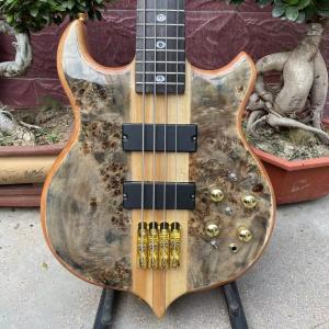 Quality Ebony Fingerboard 4 Strings Bass Factory Burst Maple Top 9V Active Pickup Electric Bass Guitar wholesale