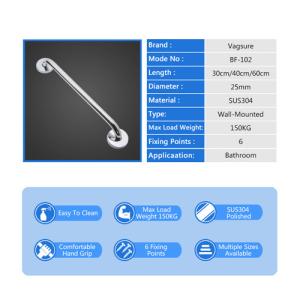 Quality Easy Clean Bathroom Fixtures And Fittings / Polished Bathroom Grab Rails Max Load 150KG wholesale