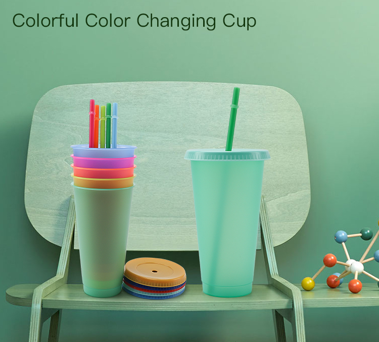 Summer Coffee Tumblers Color Changing Cups 24oz Cold Cups 5 Reusable Cups Lids And Straws Set Of 5