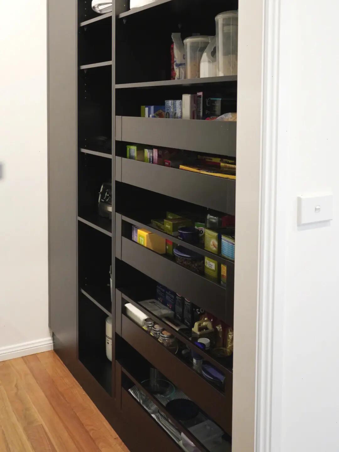 Melamine Board Corner Revolving Pull Out Small Black Basket Cabinet for Modular Kitchens